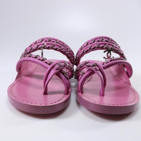 19C 35C Pink Purple Chain Detail CC logo Thong Sandals Flats C875 - Picture 4 of 17